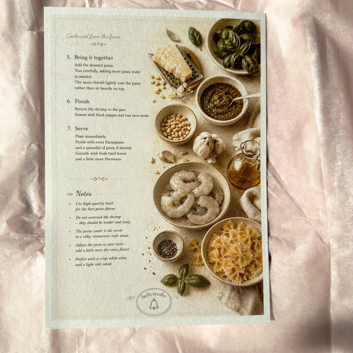Shrimp Pasta al Pesto Genovese Recipe Card A5 | Italian Pasta Recipe – Bella's Kitchen