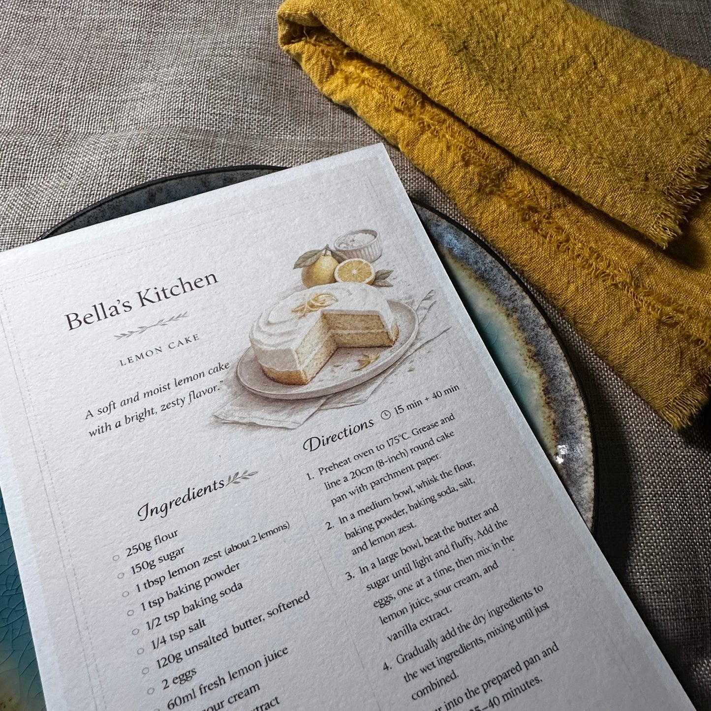 Lemon Cake Kitchen Card A5 | Classic Italian Lemon Cake Recipe – Bella's Kitchen