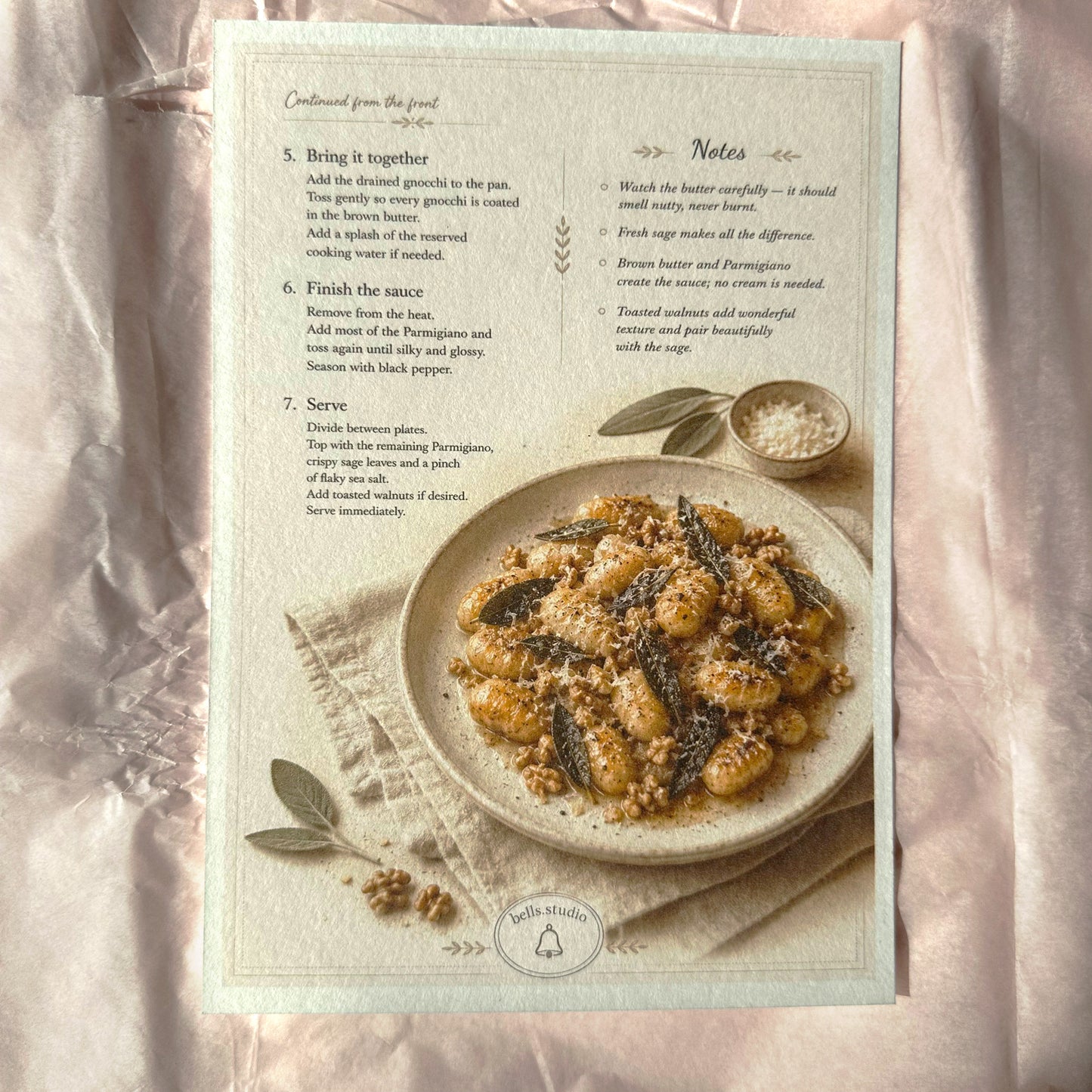 Gnocchi with Butter and Sage Recipe Card A5 | Italian Pasta Recipe – Bella's Kitchen