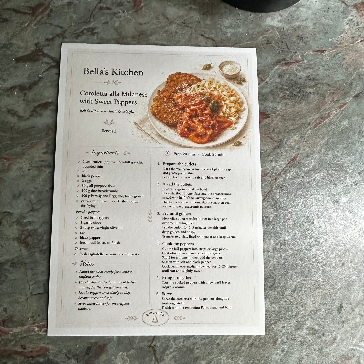 Cotoletta alla Milanese Recipe Card A5 | Italian Pasta Recipe – Bella's Kitchen