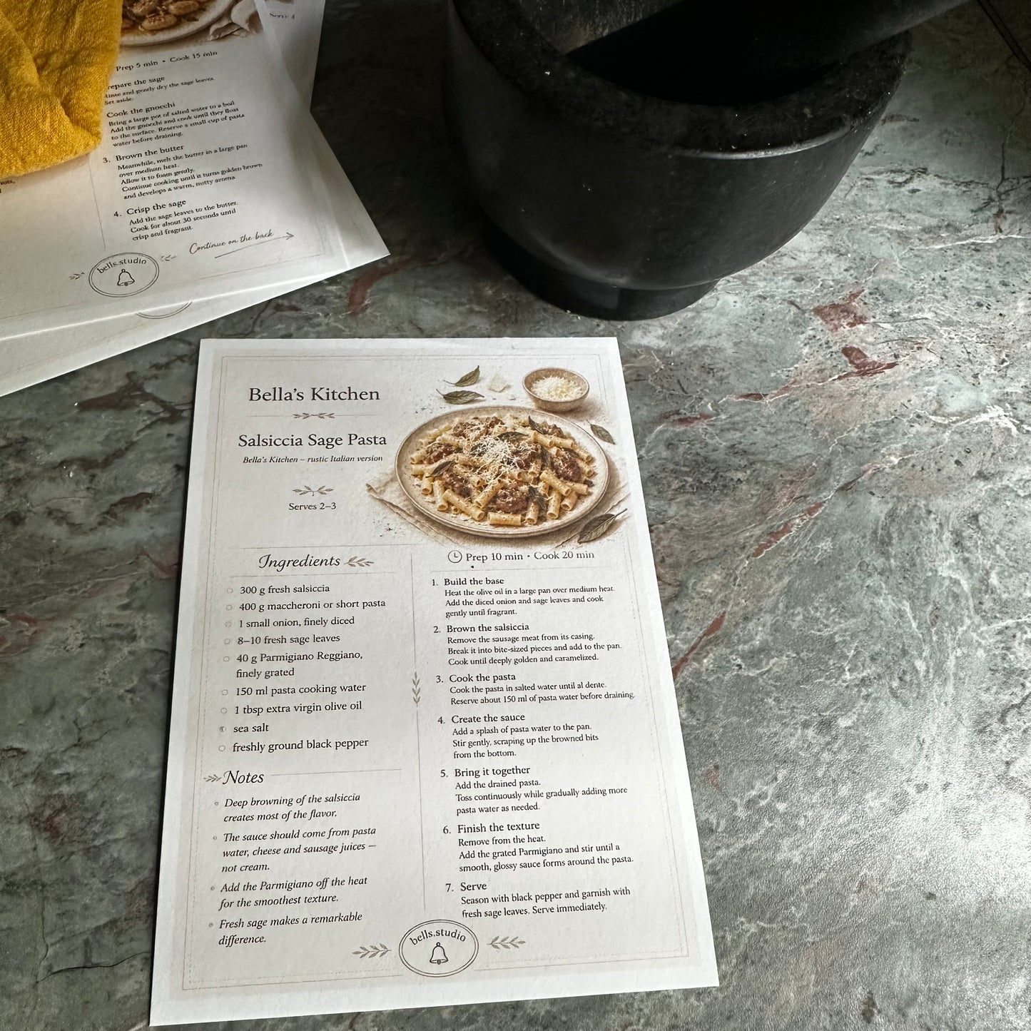 Salsiccia Sage Pasta Recipe Card A5 | Italian Pasta Recipe – Bella's Kitchen