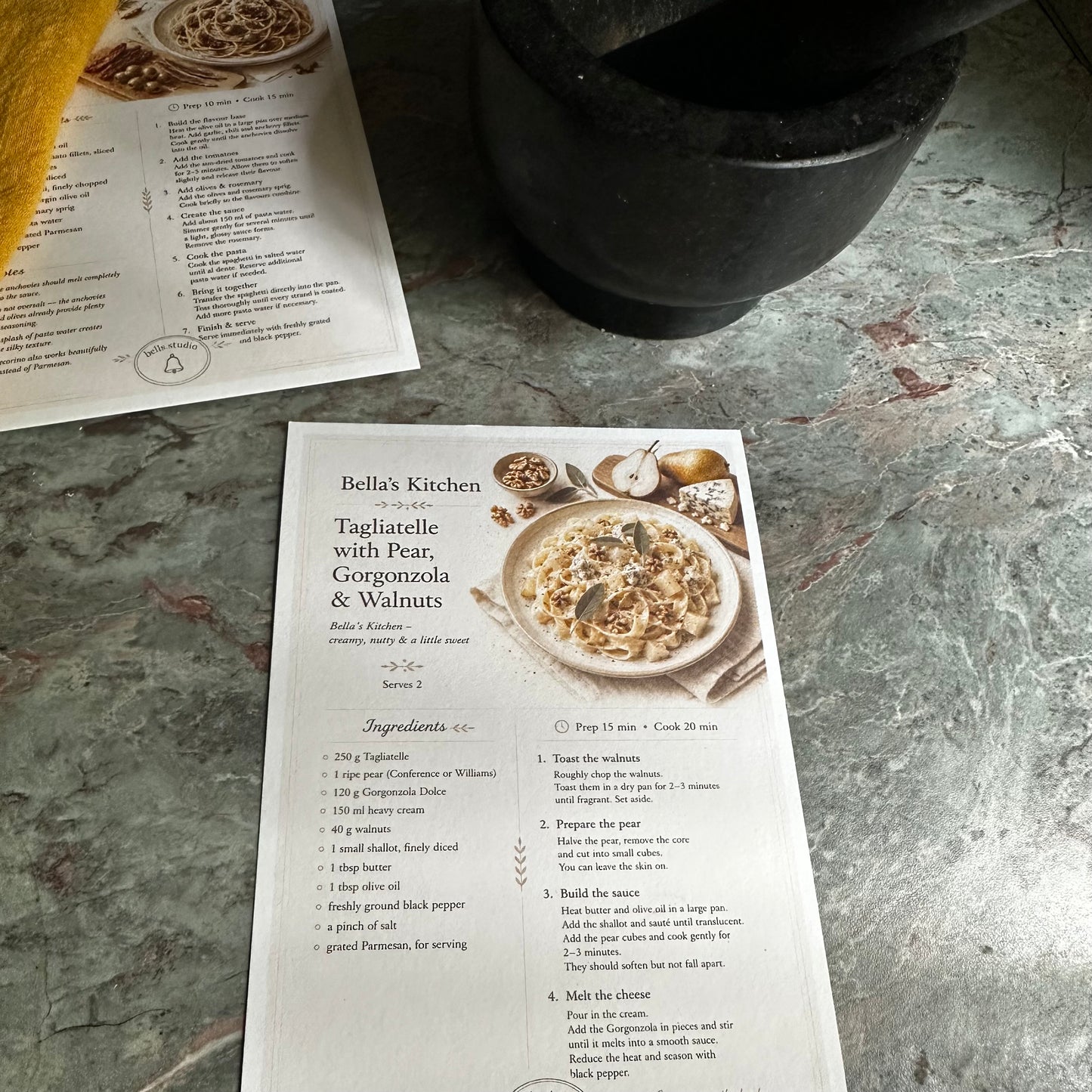 Tagliatelle with Pear Recipe Card A5 | Italian Pasta Recipe – Bella's Kitchen