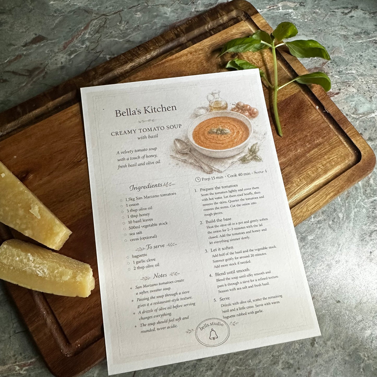 Creamy Tomato Soup Recipe Card A5 | Italian Recipe – Bella's Kitchen