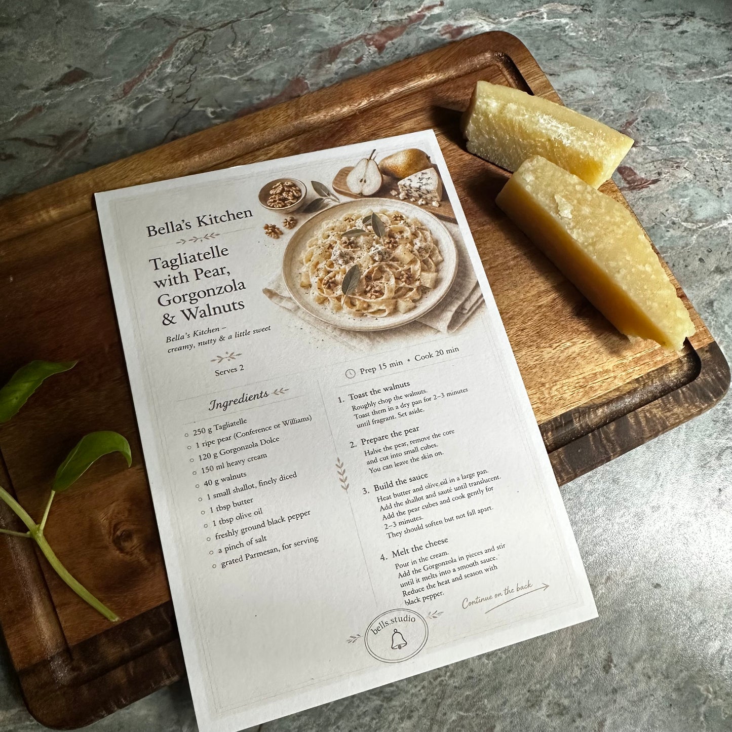 Tagliatelle with Pear Recipe Card A5 | Italian Pasta Recipe – Bella's Kitchen