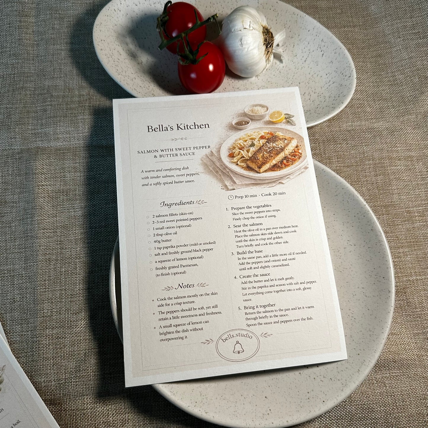 Pasta with Salmon Recipe Card A5 | Salmon, Sweet Pepper & Butter Sauce – Bella's Kitchen