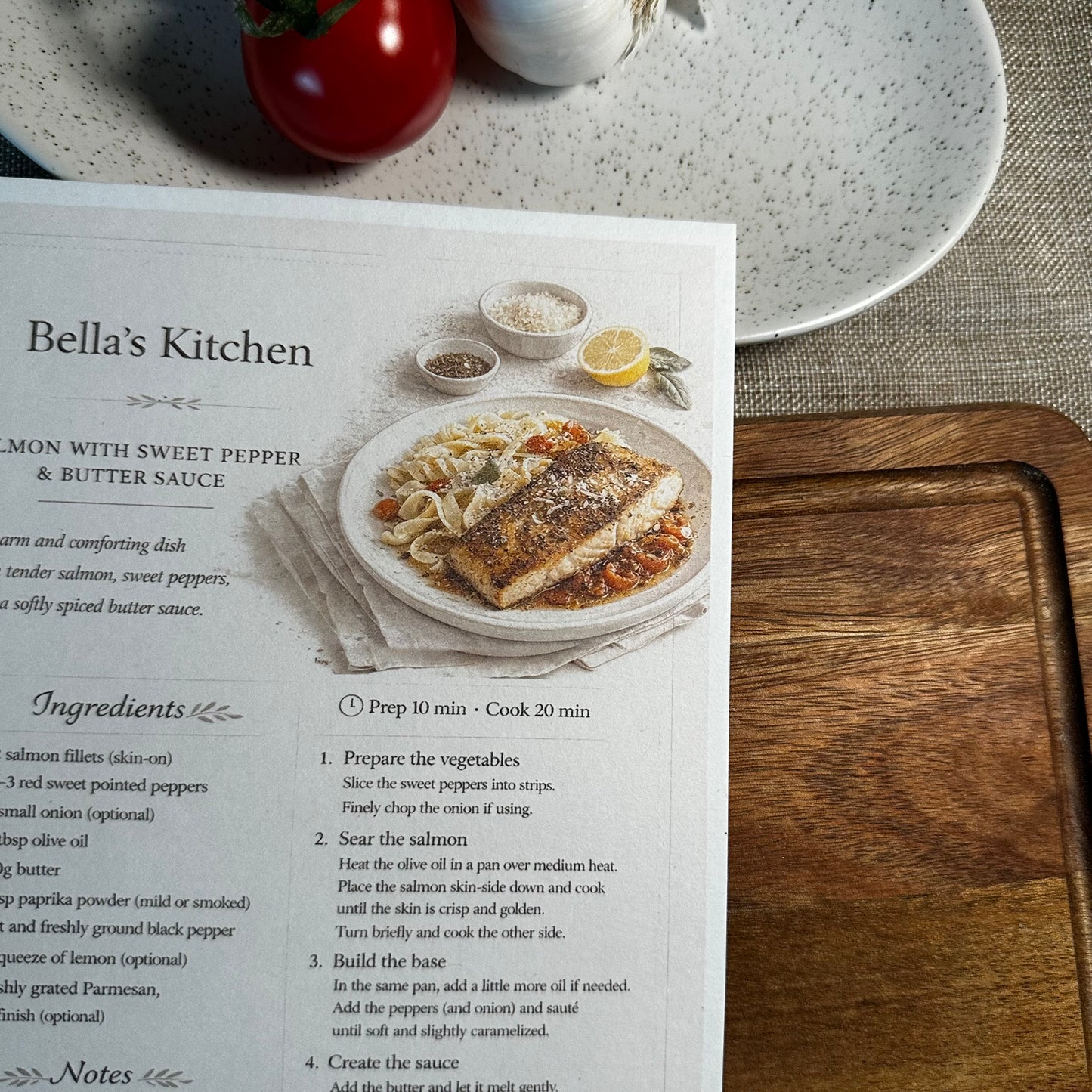 Pasta with Salmon Recipe Card A5 | Salmon, Sweet Pepper & Butter Sauce – Bella's Kitchen