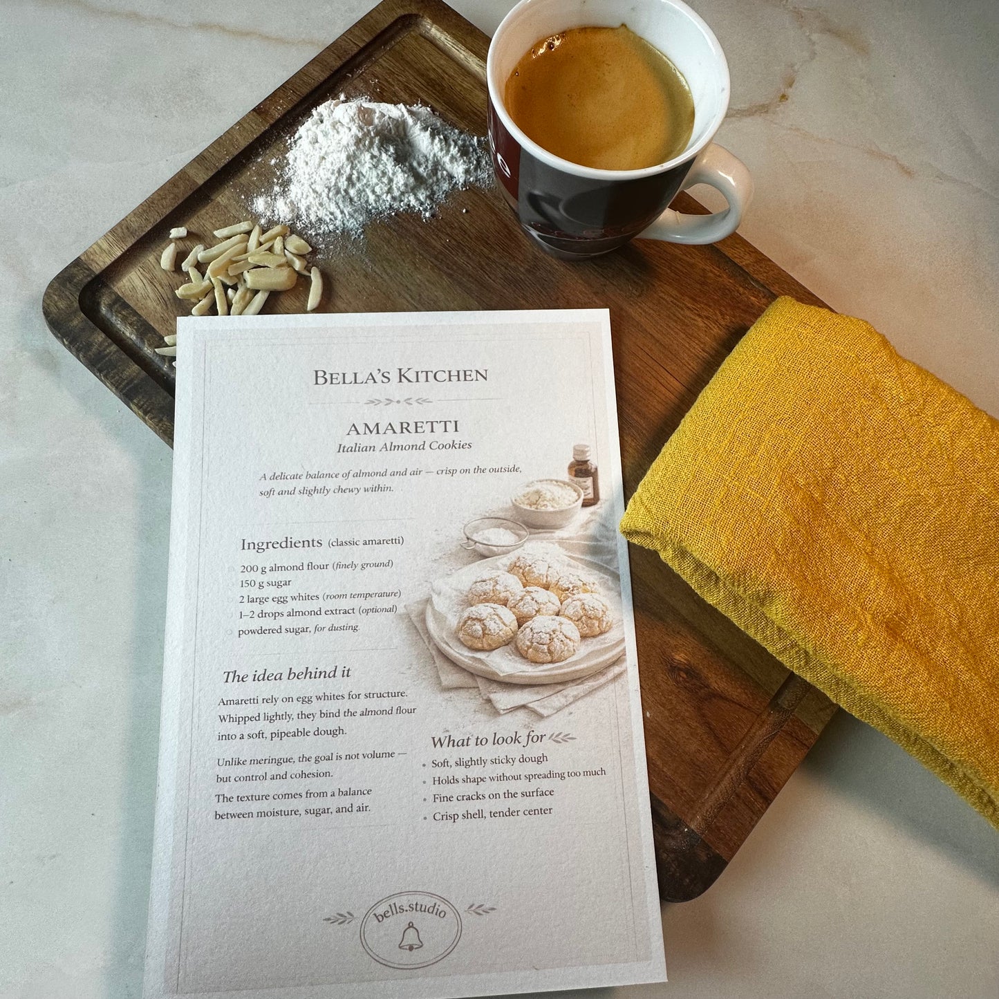 Amaretti Kitchen Card A5 | Italian Almond Cookies Baking Guide – Bella's Kitchen