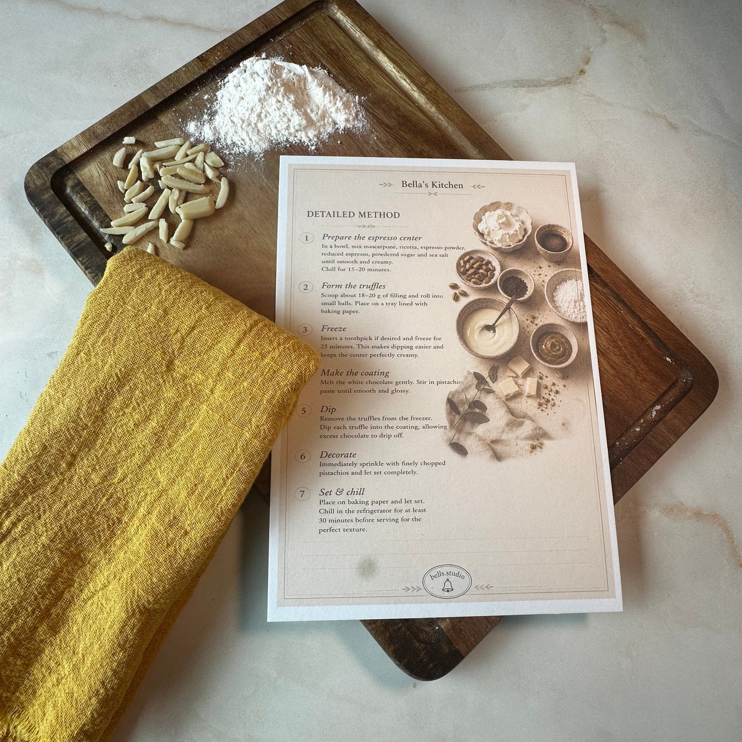Pistachio Espresso Card A5 | White Chocolate Truffles Guide – Bella's Kitchen