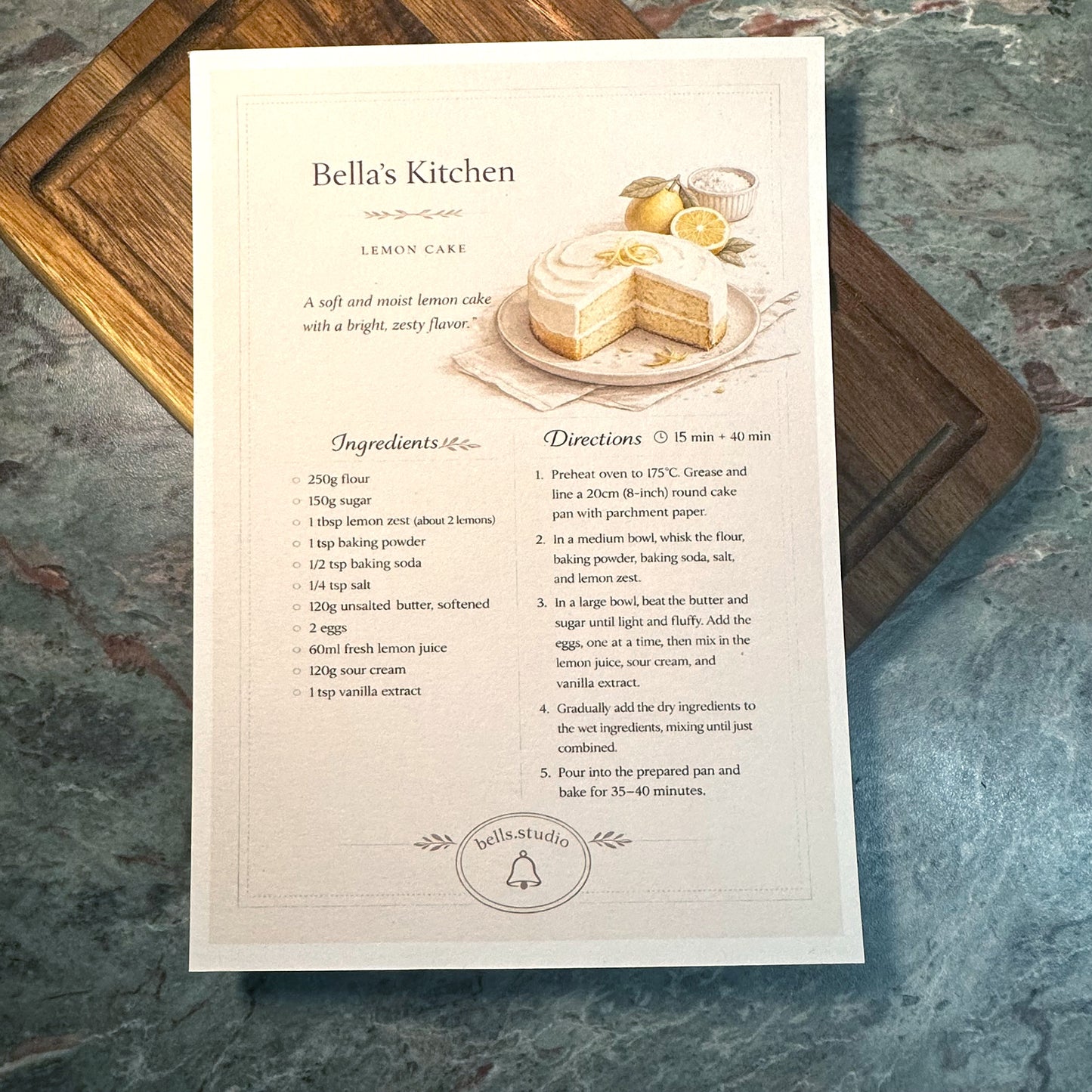 Lemon Cake Kitchen Card A5 | Classic Italian Lemon Cake Recipe – Bella's Kitchen