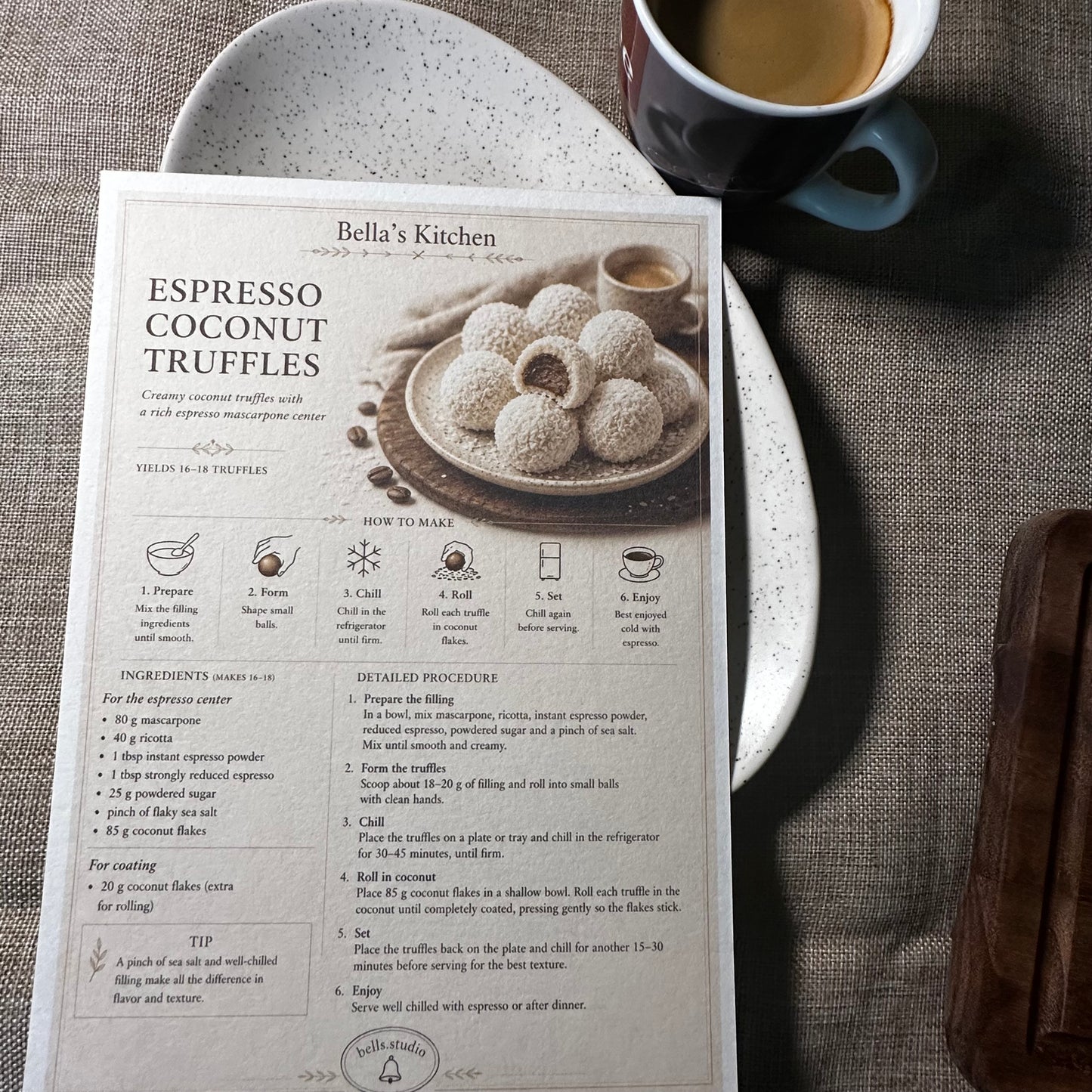 Espresso Coconut Truffles Card A5 | Truffles Guide – Bella's Kitchen