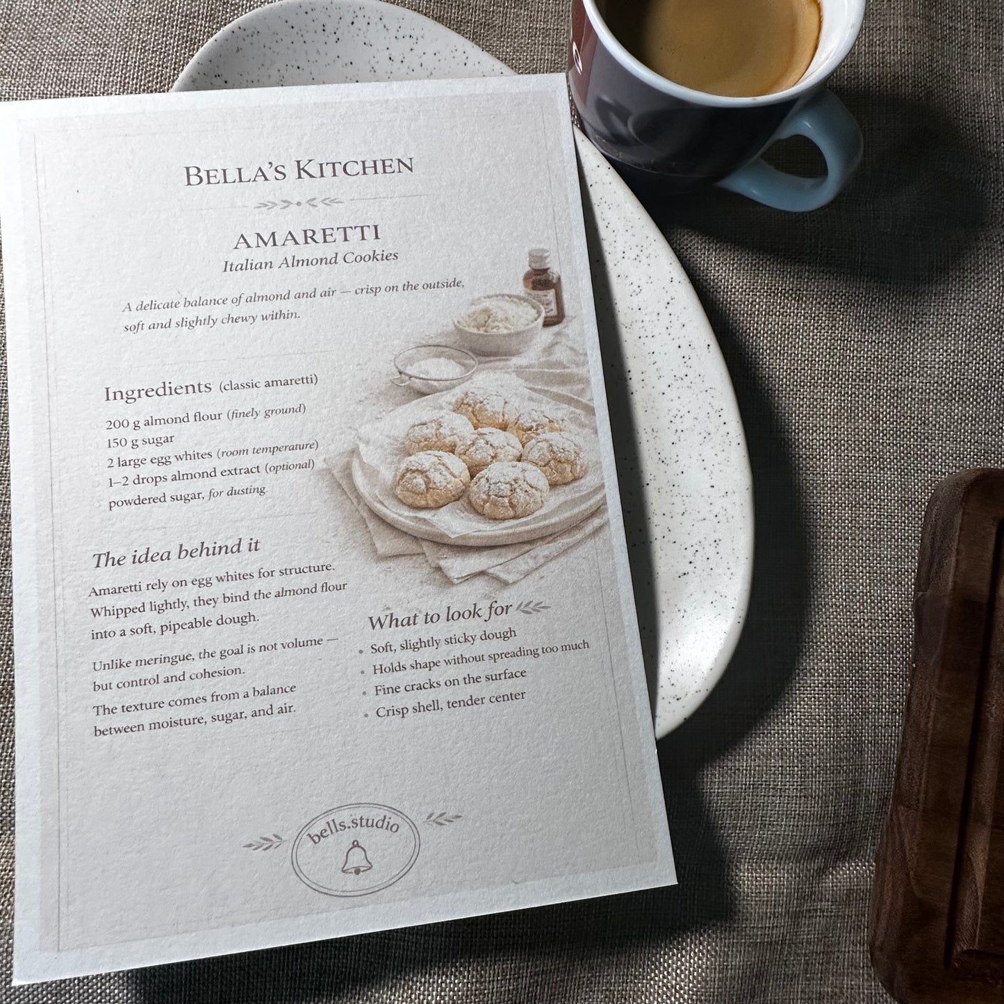 Amaretti Kitchen Card A5 | Italian Almond Cookies Baking Guide – Bella's Kitchen