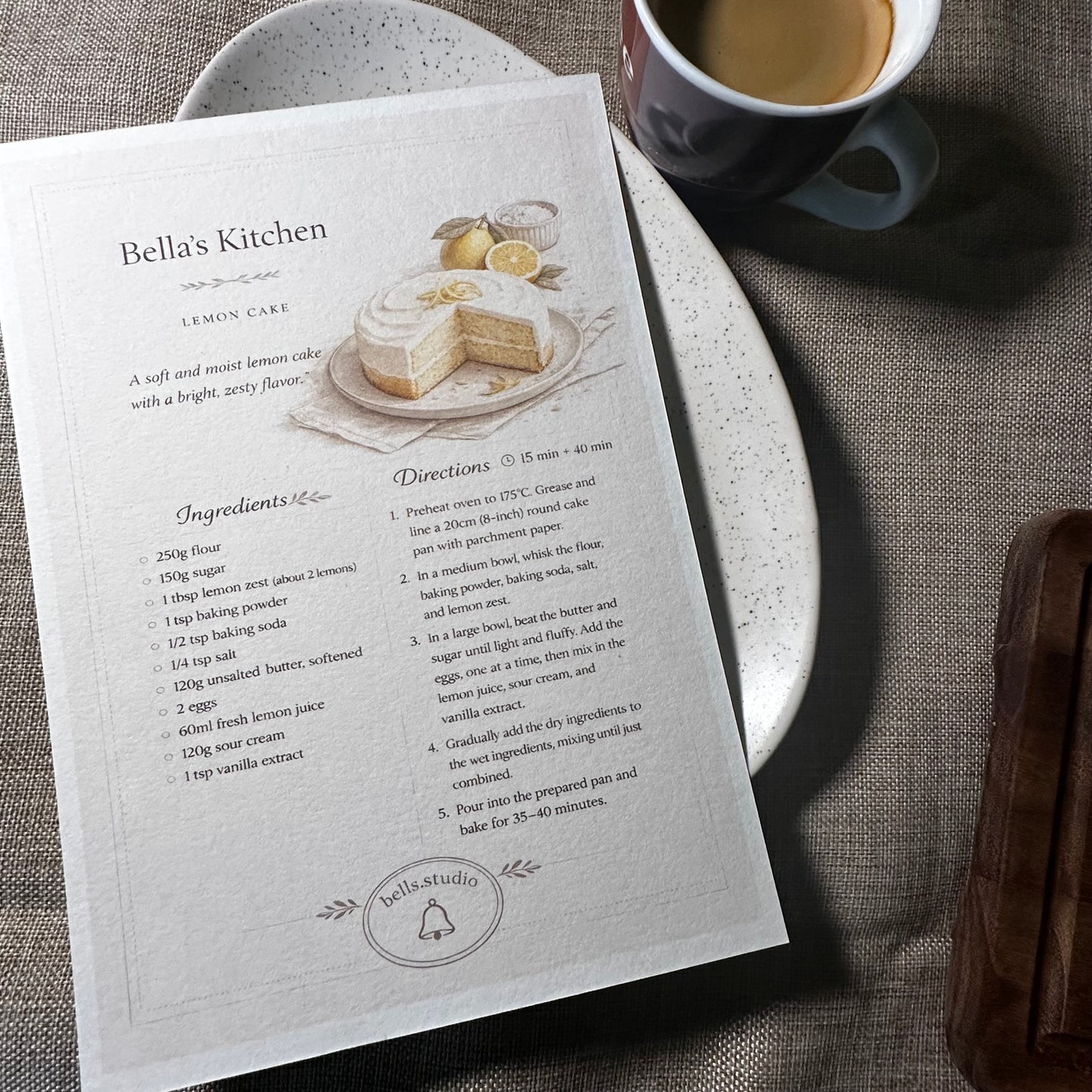 Lemon Cake Kitchen Card A5 | Classic Italian Lemon Cake Recipe – Bella's Kitchen