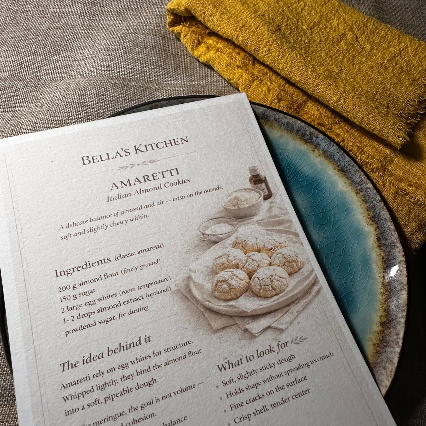 Amaretti Kitchen Card A5 | Italian Almond Cookies Baking Guide – Bella's Kitchen
