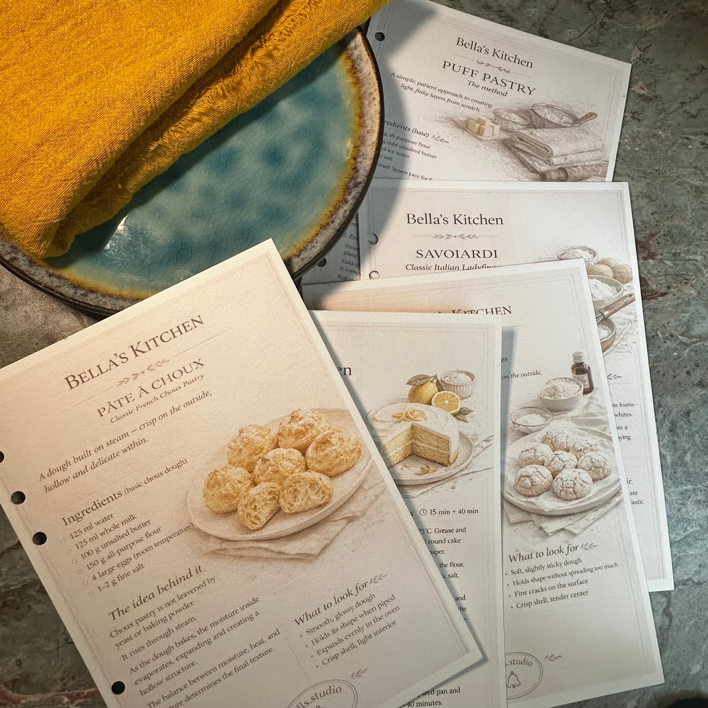Bakery Starter Set – 5 Cards Only | Puff Pastry, Choux & More – Bella's Kitchen