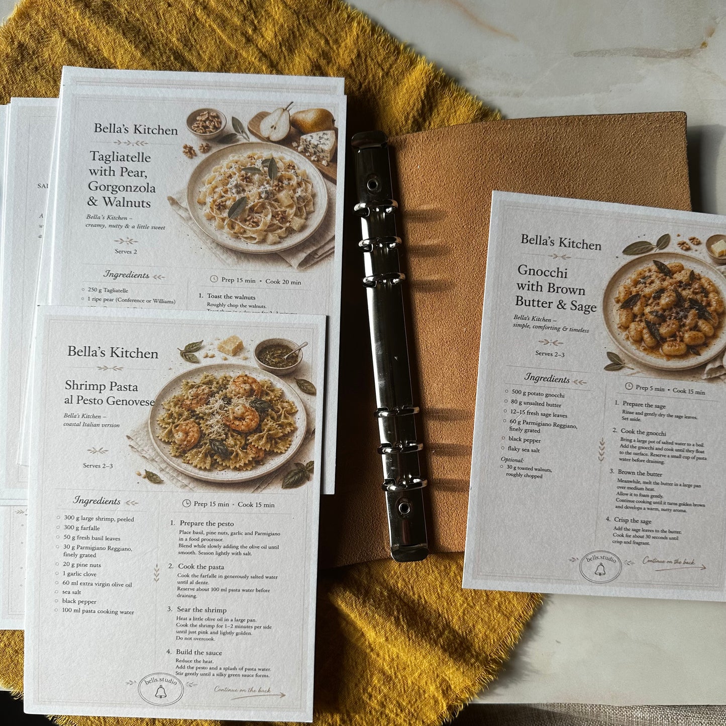 The Complete Pasta Edition - 12 Recipes Cards with Leather Binder - Bella's Kitchen