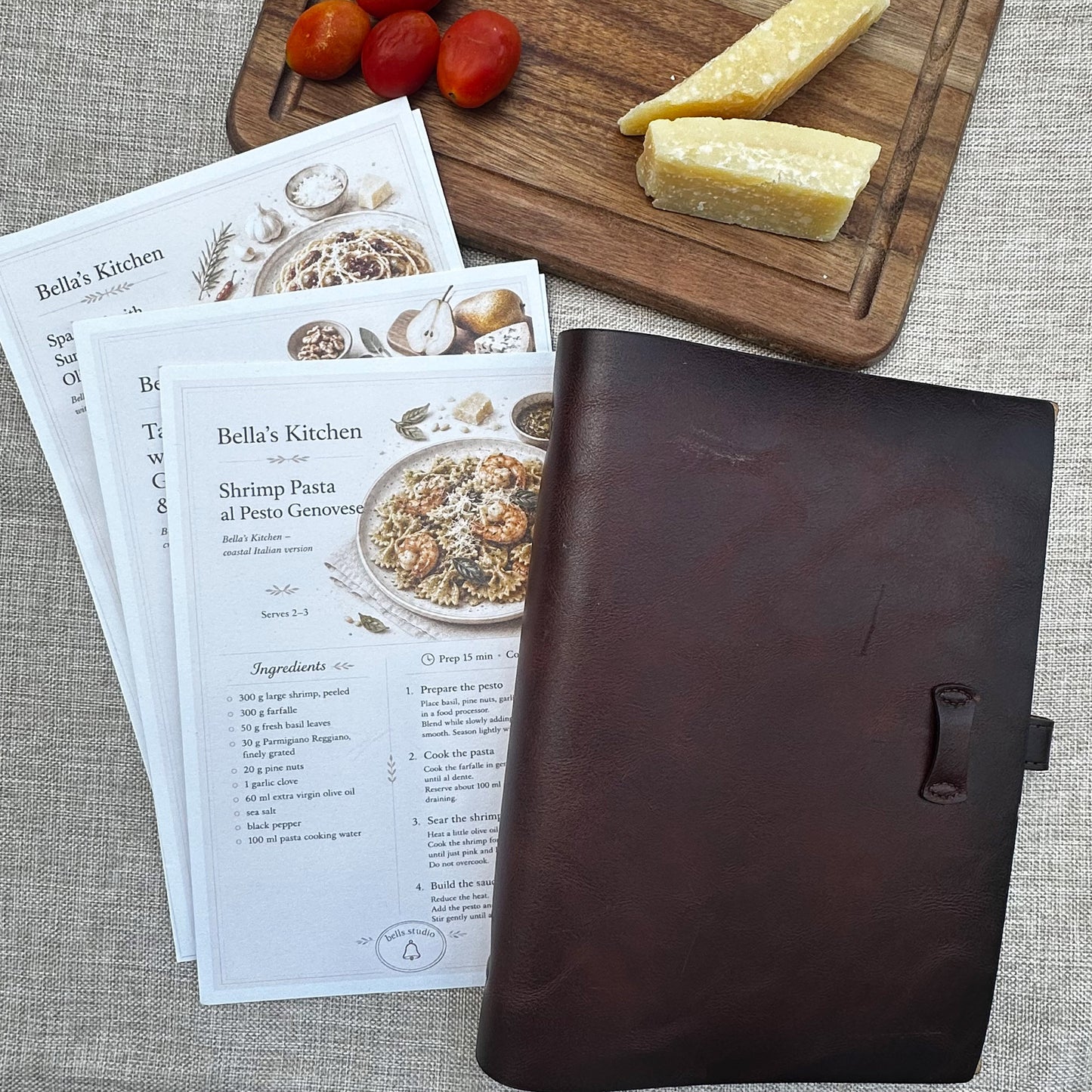 The Complete Pasta Edition - 12 Recipes Cards with Leather Binder - Bella's Kitchen