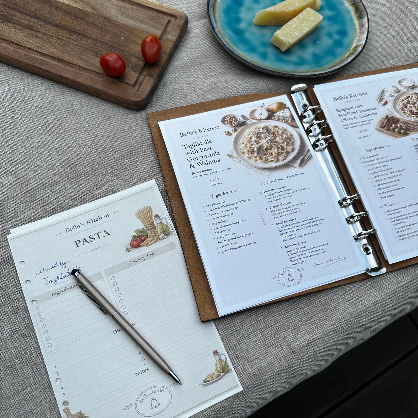 The Complete Pasta Edition - 12 Recipes Cards with Leather Binder - Bella's Kitchen