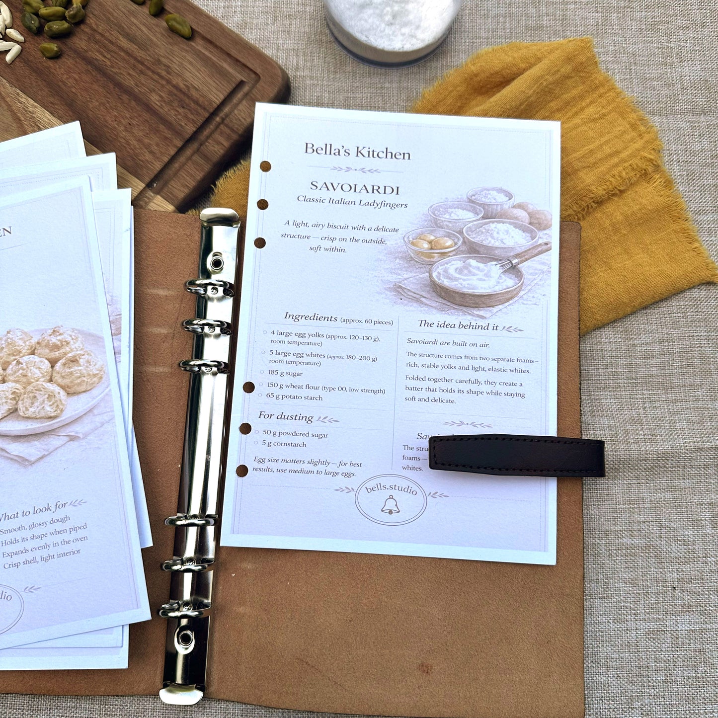 Bella's Kitchen Leather Binder Bakery Edition – Premium A5 Leather + Starter Set with 5 Cards