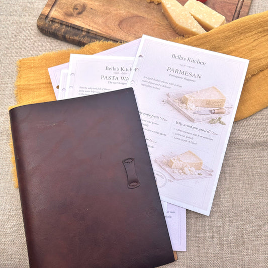 Bella's Kitchen Leather Binder Pasta Edition – Premium A5 Leather + Starter Set 5 Cards