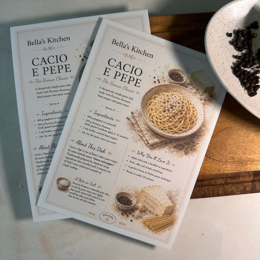 Cacio e Pepe Recipe Card A5 | Italian Pasta Recipe – Bella's Kitchen
