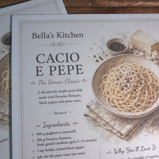 Cacio e Pepe Recipe Card A5 | Italian Pasta Recipe – Bella's Kitchen