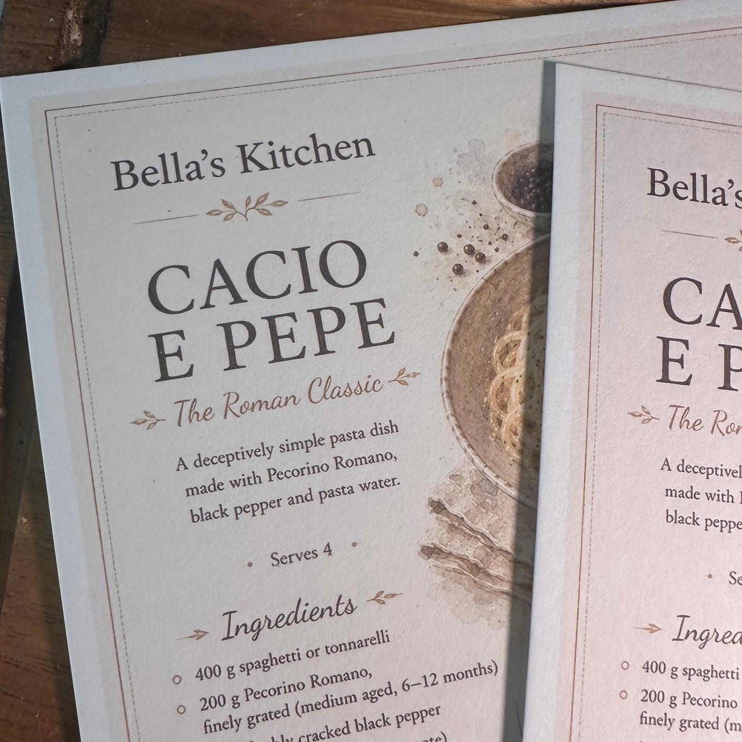 Cacio e Pepe Recipe Card A5 | Italian Pasta Recipe – Bella's Kitchen