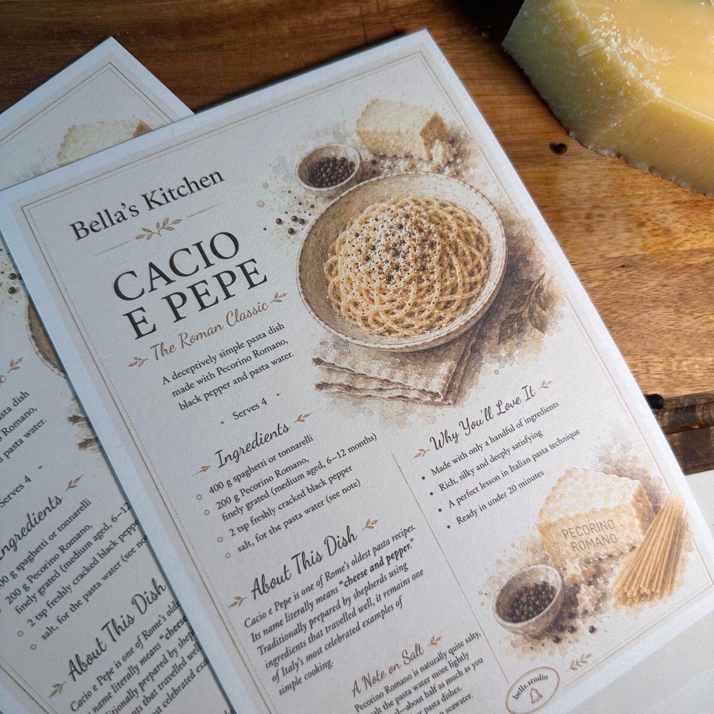 Cacio e Pepe Recipe Card A5 | Italian Pasta Recipe – Bella's Kitchen