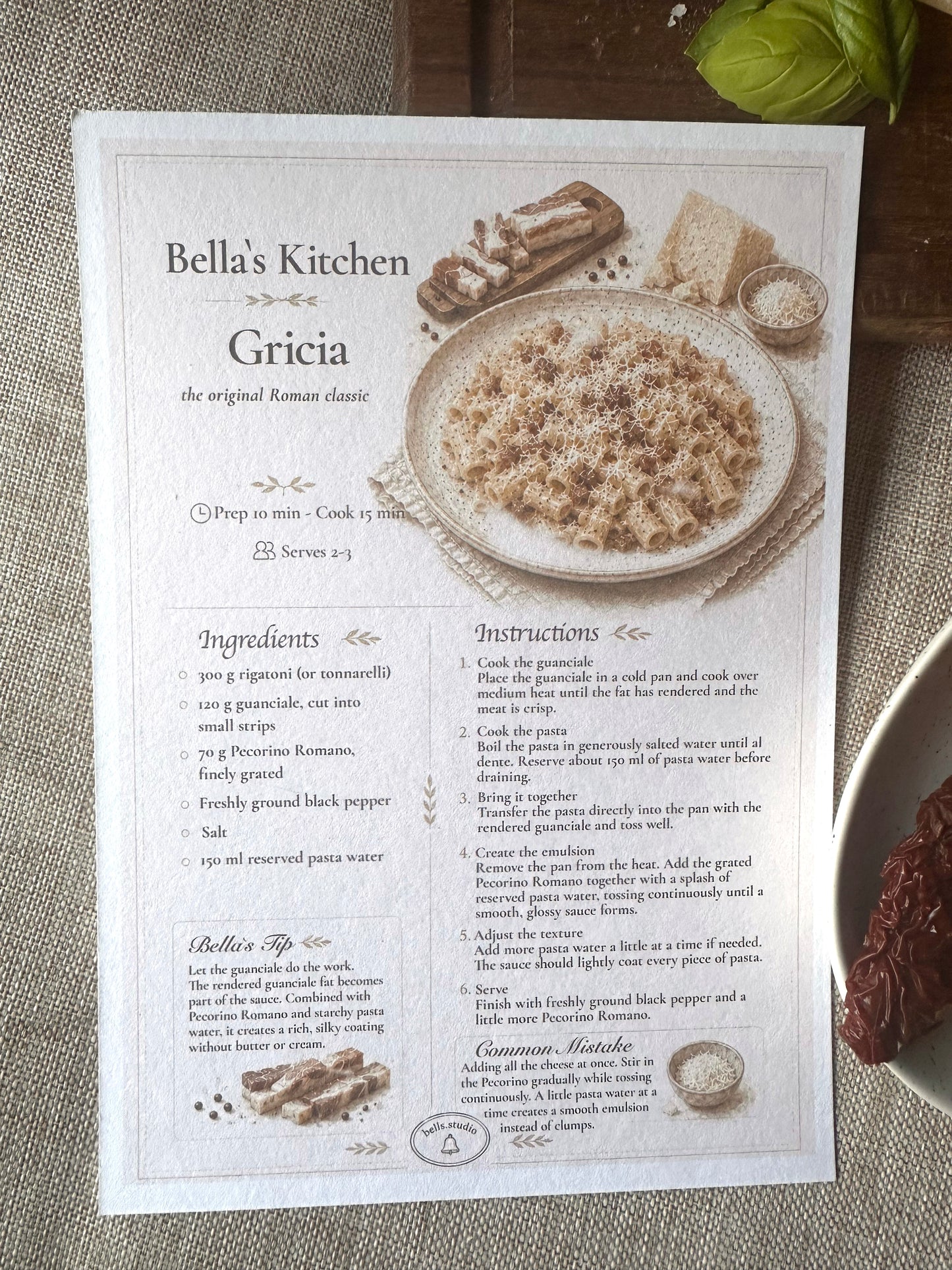 Pasta Gricia Recipe Card A5 | Italian Pasta Recipe – Bella's Kitchen