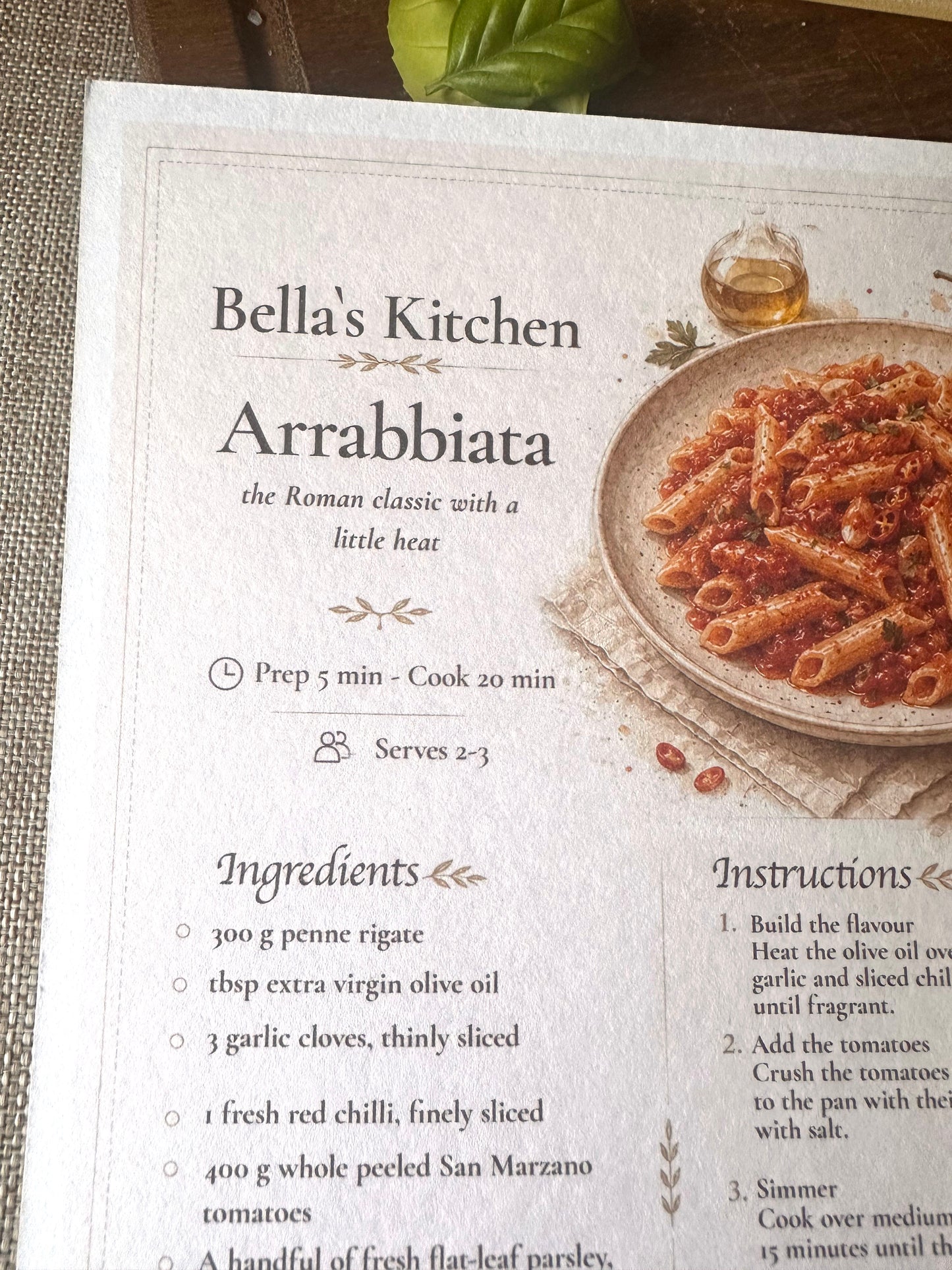 Pasta Amatriciana Recipe Card A5 | Italian Pasta Recipe – Bella's Kitchen