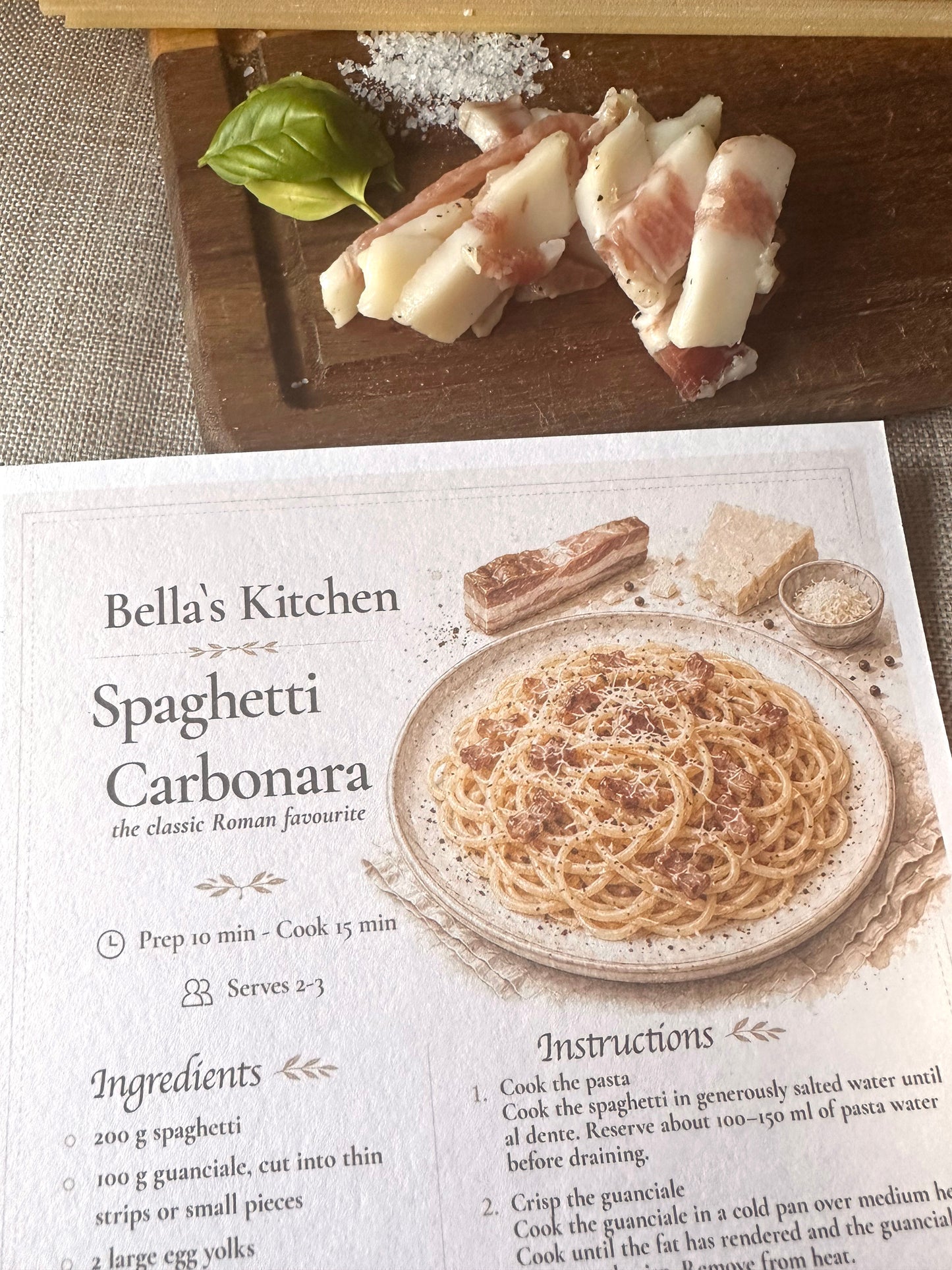 Spaghetti Carbonara Recipe Card A5 | Italian Pasta Recipe – Bella's Kitchen