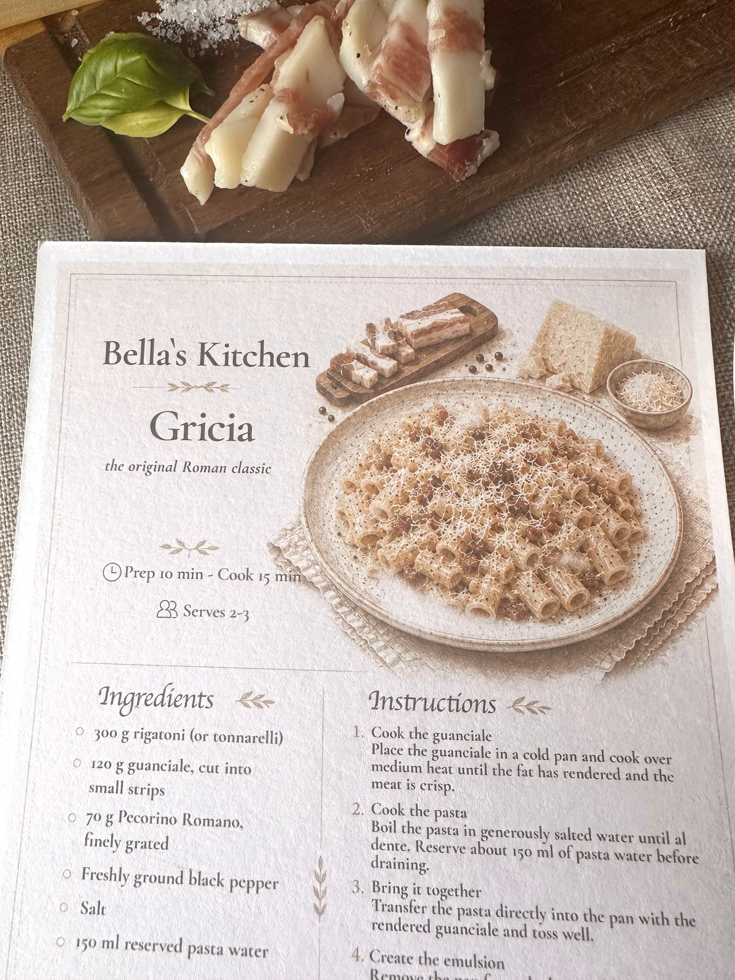 Pasta Gricia Recipe Card A5 | Italian Pasta Recipe – Bella's Kitchen