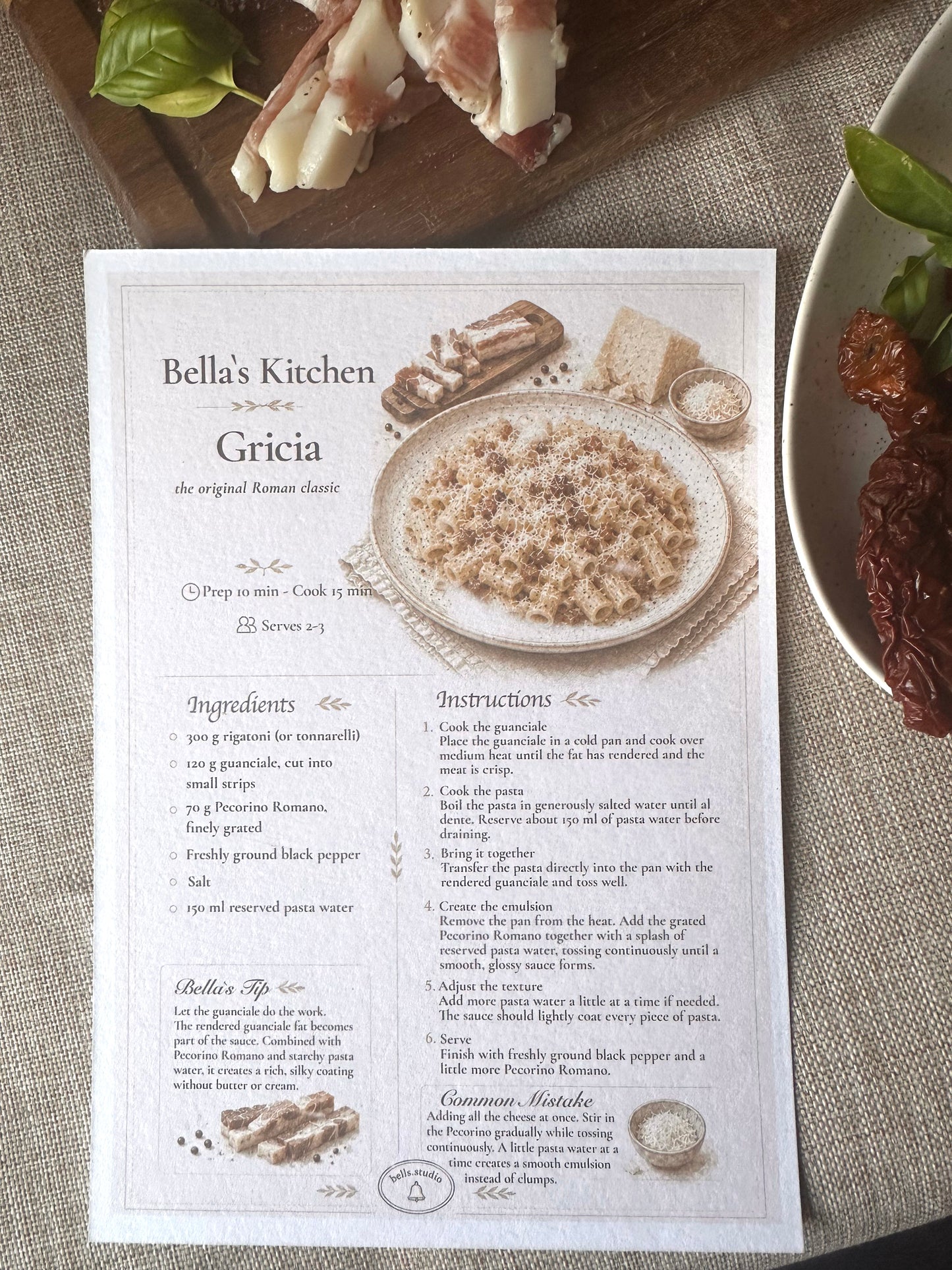 Pasta Gricia Recipe Card A5 | Italian Pasta Recipe – Bella's Kitchen