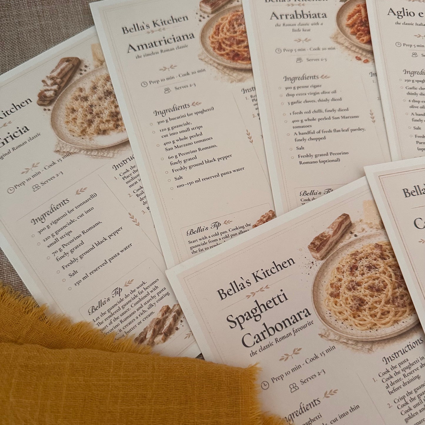 The Roman Classics Set - 6 Recipes Cards Only - Bella's Kitchen