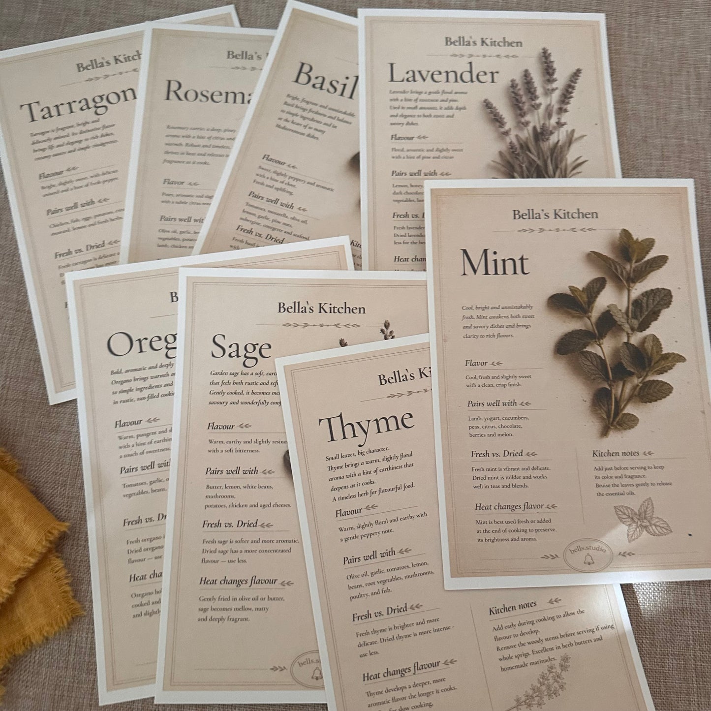 Herb Collection - 8 Recipes Cards Only - Bella's Kitchen