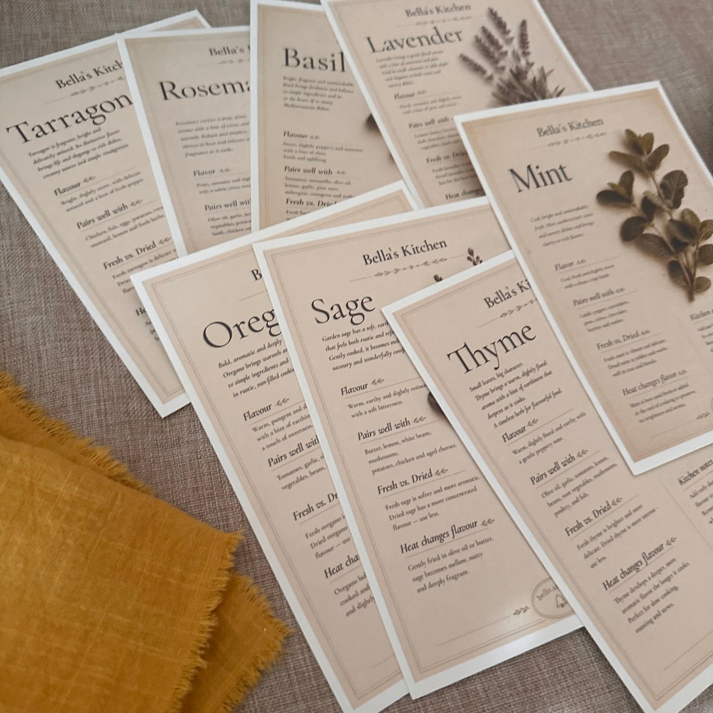 Herb Collection - 8 Recipes Cards Only - Bella's Kitchen