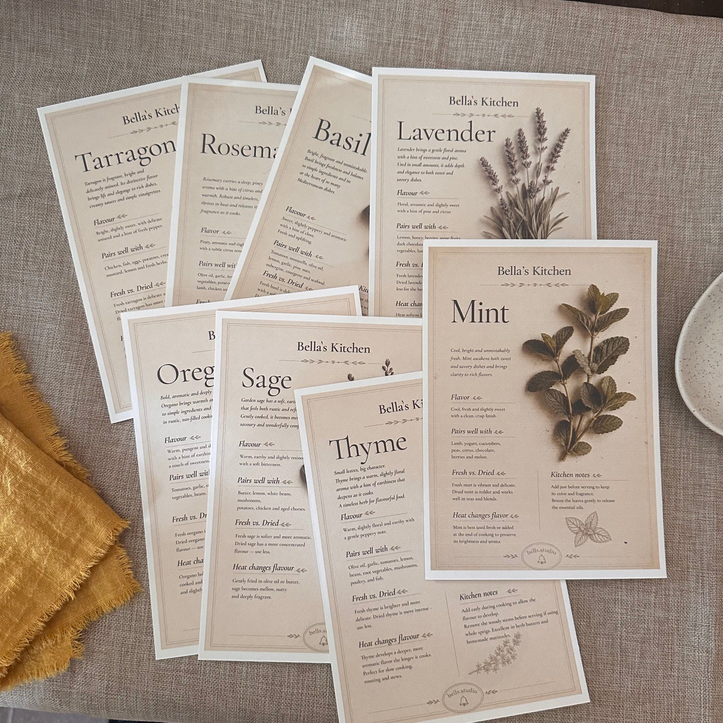 Herb Collection - 8 Recipes Cards Only - Bella's Kitchen