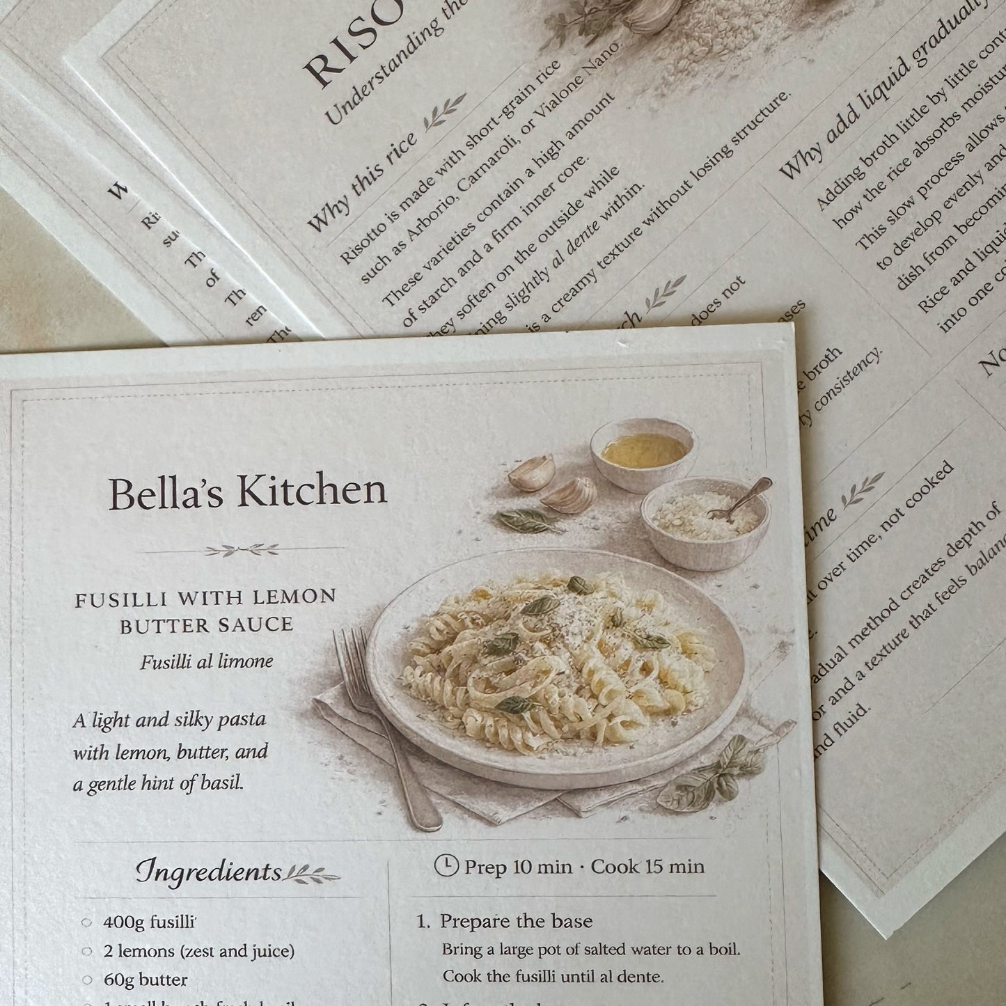 Fusilli al Limone recipe card with finished pasta dish
