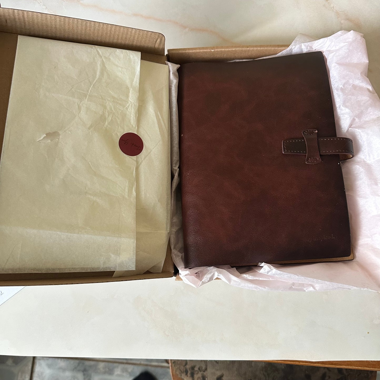 Close-up of genuine leather texture on Bella's Kitchen A5 Binder