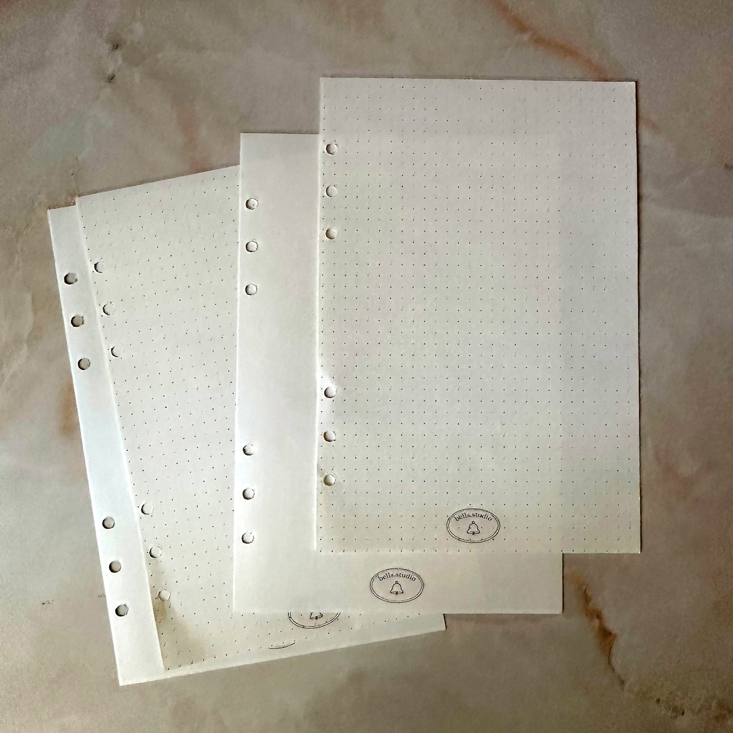 Close-up of A5 refill pages for Bella's Kitchen binder – dotted and blank layouts