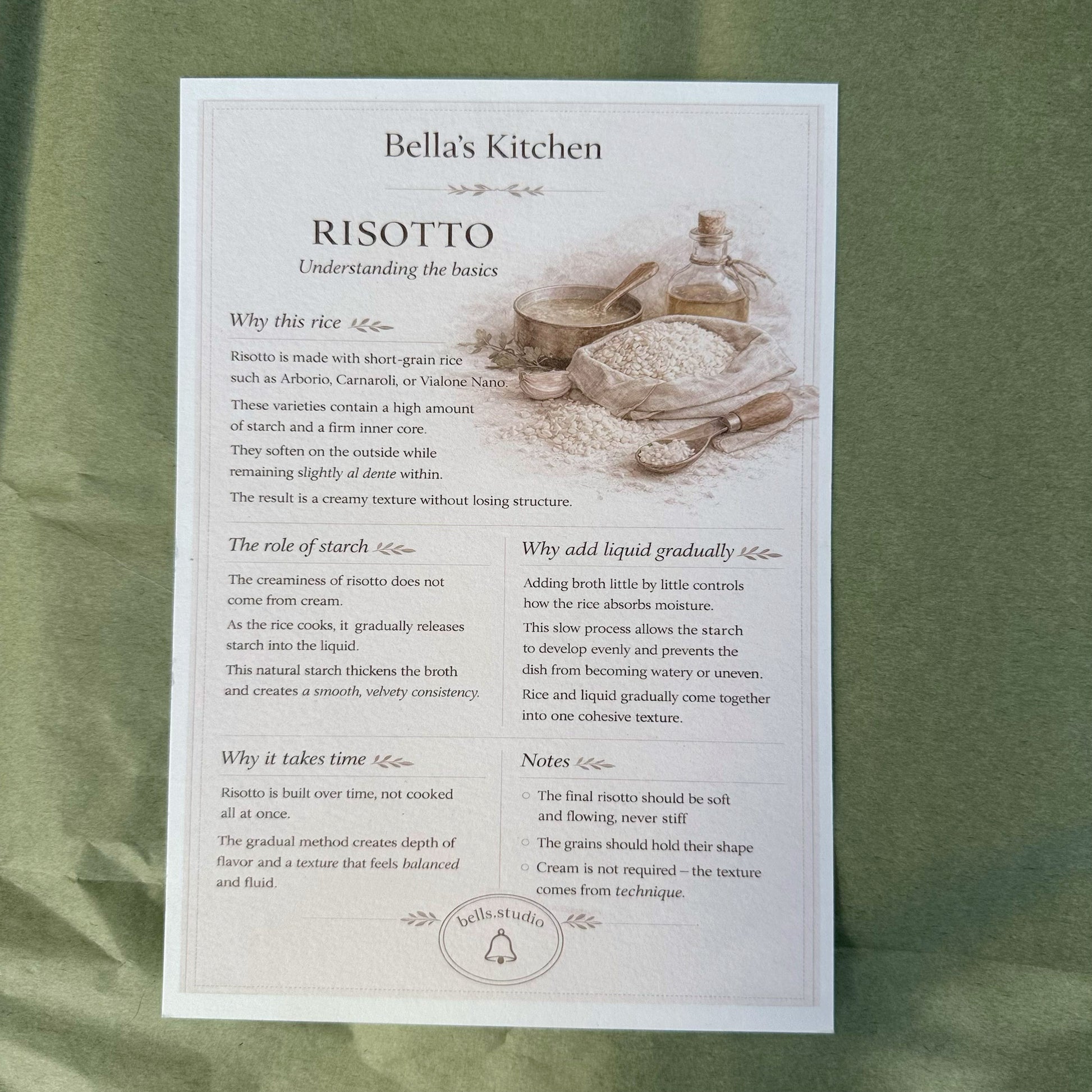Risotto Foundation Kitchen Card front and back – Bella's Kitchen