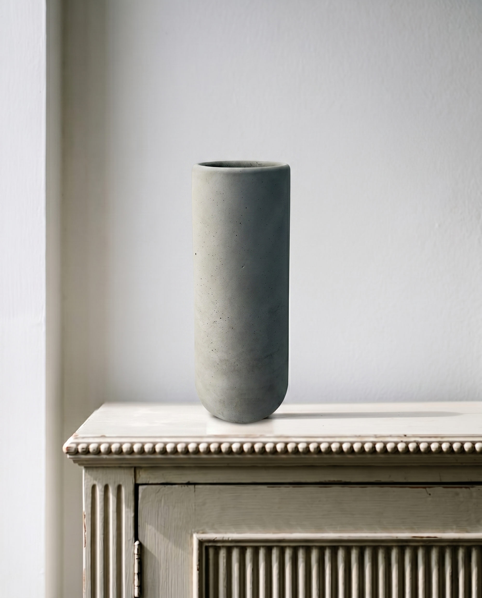 Maison Florale Vase No. 1 – grey concrete sculptural vase in minimalist interior